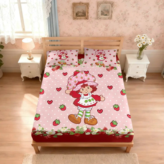 3pcs Pink Strawberry Girl Printed Chipless Bed Sheet Set Multi Size Soft Bed Cover Bedroom Bedding Decoration from PriceLows™