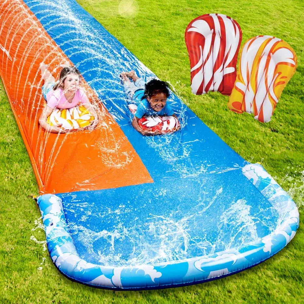 Inflatable Water Slide | 32.5ft Length | Dual Racing Lanes | 2 Boards Included