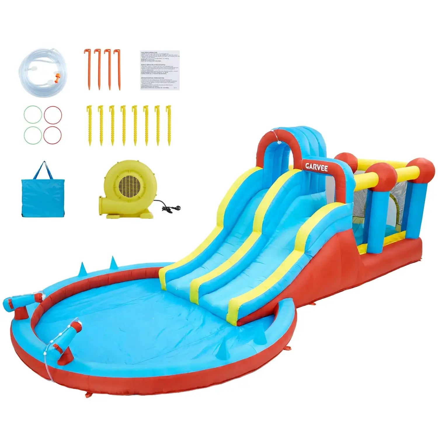 8-in-1 Inflatable Water Slide Park - 23 ft Kids Water Bounce House with Dual Racing Slides, Climbing Wall, Trampoline, Splash Pool, Large Outdoor Backyard Fun for Kids Ages 3-12 from PriceLows™