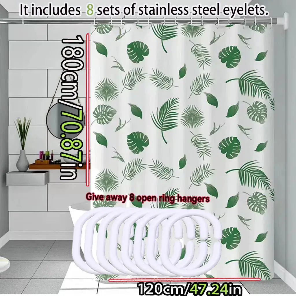 Simple wind green leaves bathroom shower curtain shielding partition Shower curtain quick dry can be scrubable light opaque bath from PriceLows™