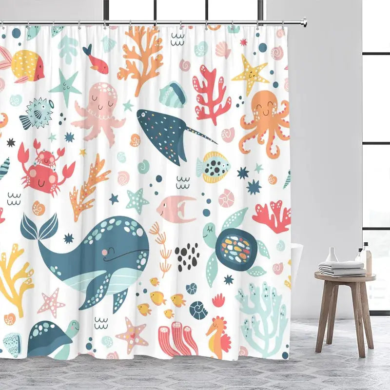 Shower Curtain Cute Cartoon Ocean Animal Print Waterproof Polyester Bath Curtain, Kids Positive Affirmation Dog Bathroom Decor w from PriceLows™