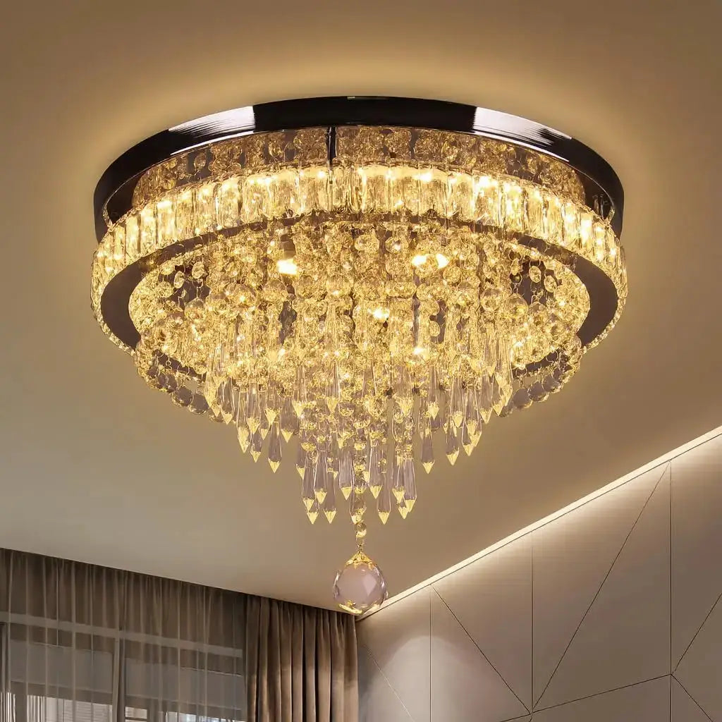 19.7" Modern Crystal Chandelier Ceiling Light LED Chandeliers Flush Mount Ceiling Light Fixture for Bedrooms Living Dining Room from PriceLows™