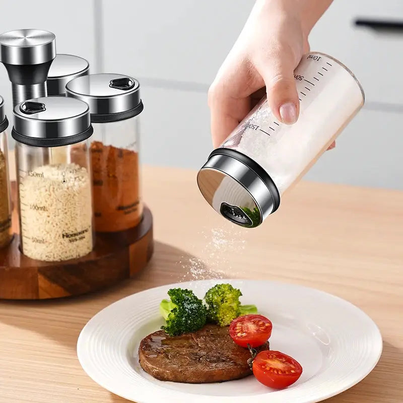Rotating Seasoning Bottle Set | Glass Spice Jars | Rotating Rack | Various Sizes