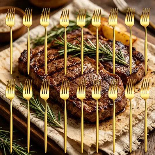 18-piece Gold Portuguese Stainless Steel Dining Fork Set - Elegant and Grand, Includes Dinner Forks and Steak Forks - Suitable f from PriceLows™