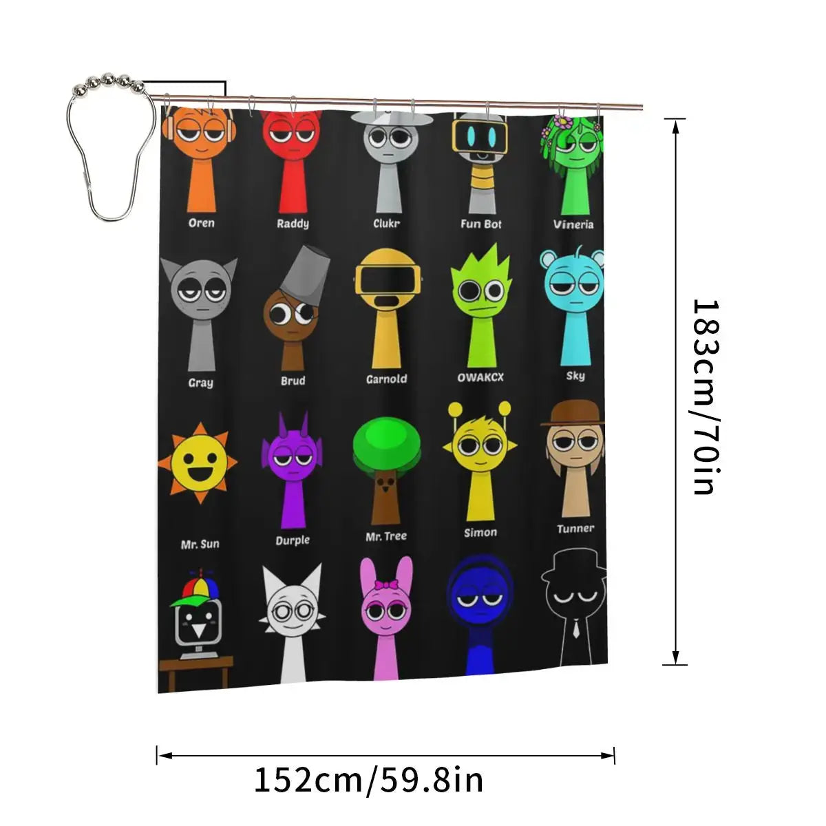 All My Sprunki Game Toys Shower Curtain Bathroom Polyester Waterproof Bath Curtains with Hooks from PriceLows™