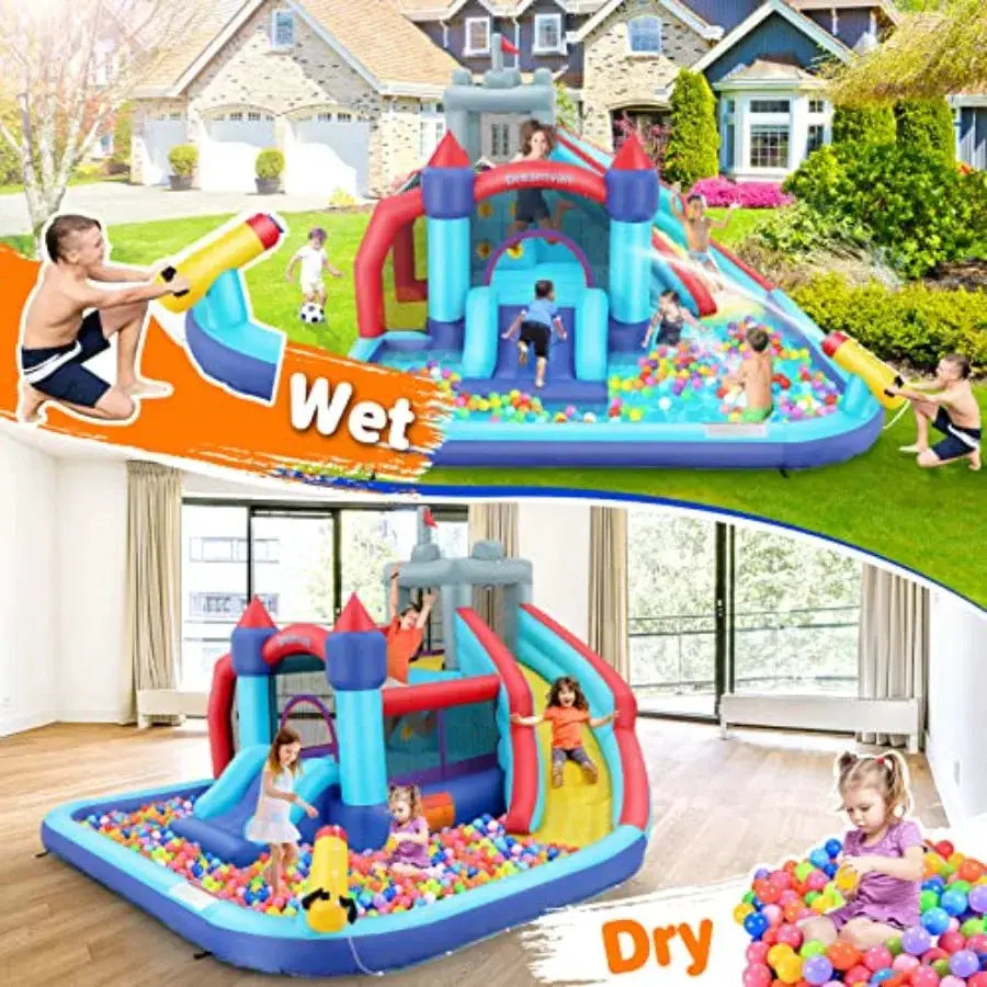 Outdoor water slide bounce house for kids 13x12FT inflatable vinyl blue and yellow 10-in-1 design with climbing wall jumping ar from PriceLows™