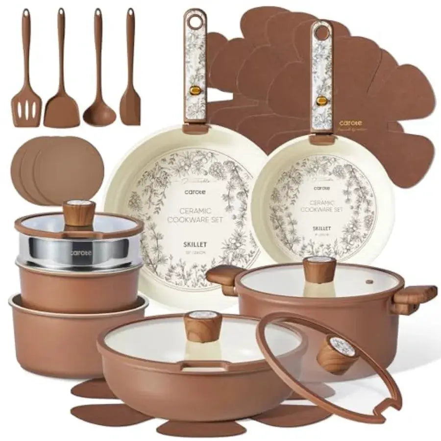 25-Piece Ceramic Cookware Set, Nonstick Pots and Pans Set with Detachable Handle, Non-Toxic Kitchen Cooking Set, Dishwasher and from PriceLows™