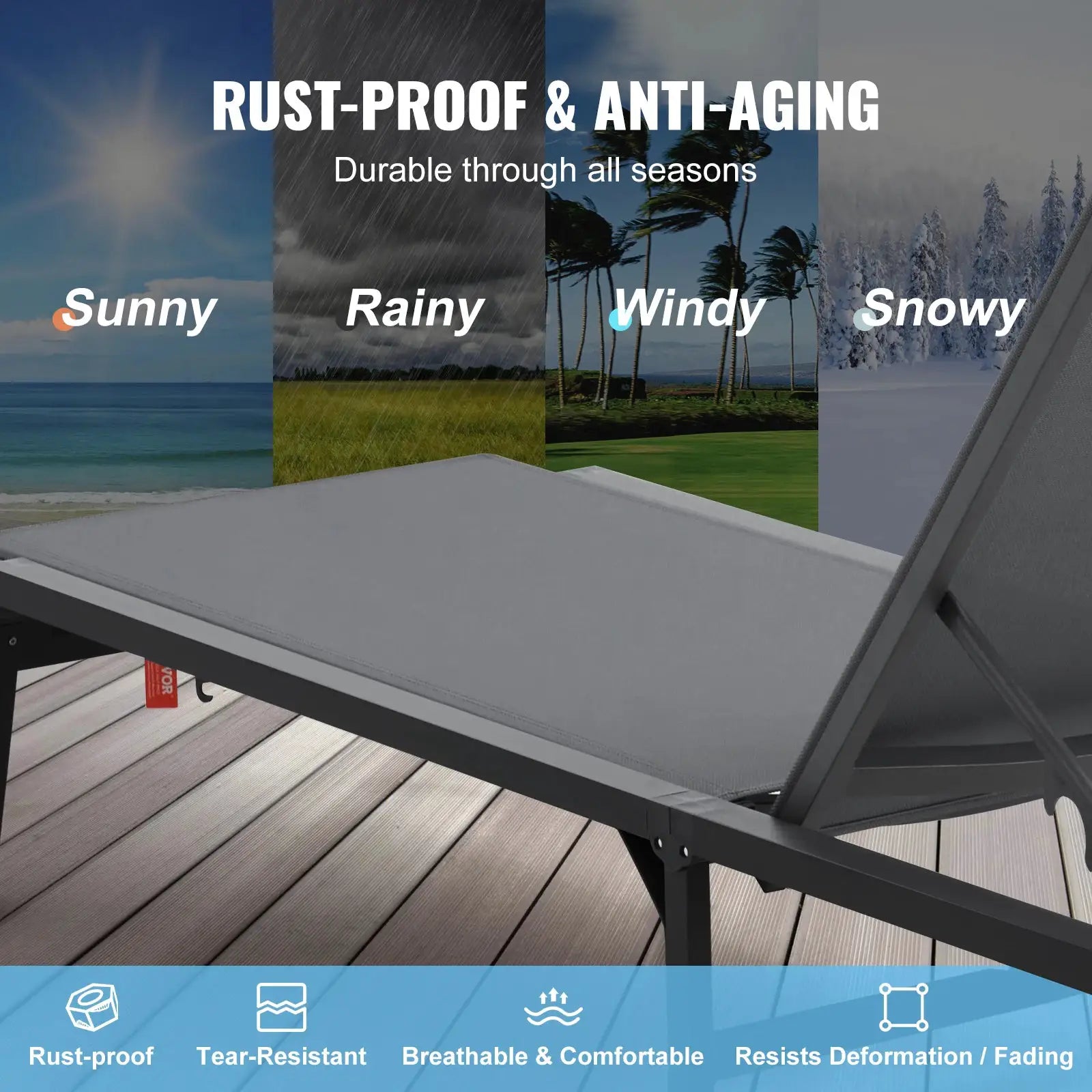 SucceBuy Chaise Lounge Chair Outdoor Aluminum Patio LoungeFolding Pool Lounge Recliner Full Flat for Patio Beach Pool Dark Grey from PriceLows™