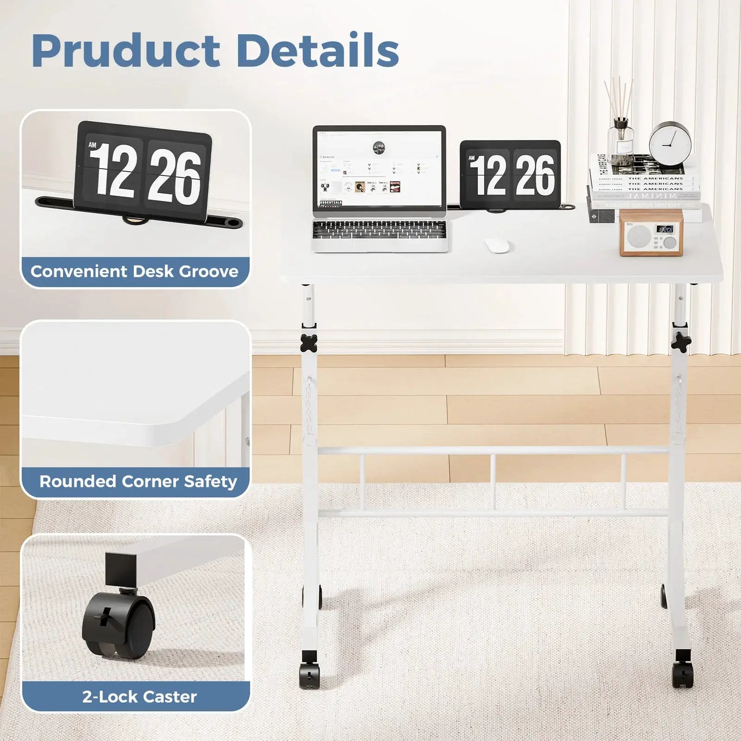 JHK 31.5" Adjustable Height Mobile Desk with Locking Wheels Pin-Lock Portable Computer Desk Laptop Workstation for Walking Pad Active Home Office from PriceLows™