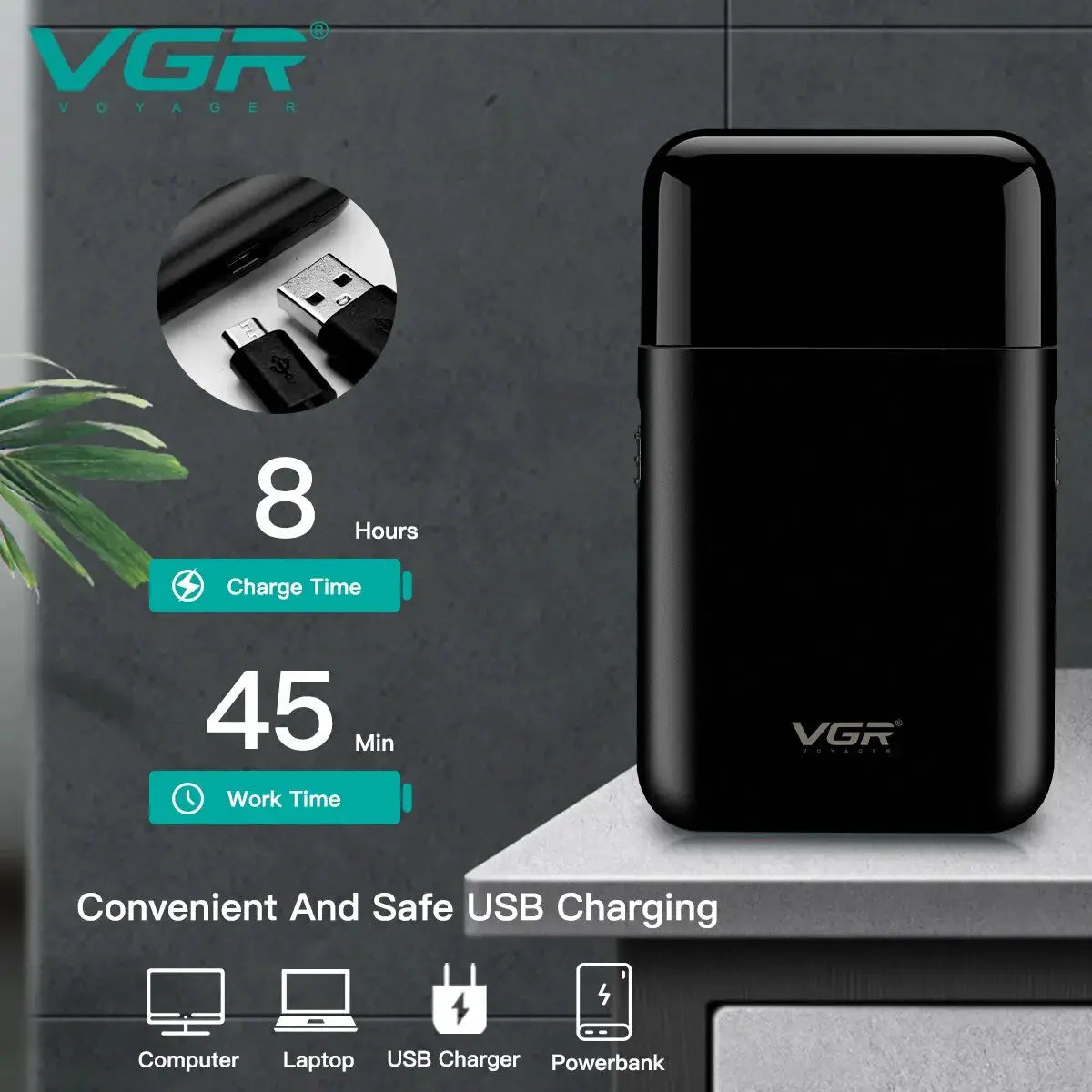 Electric Shaver | Stainless Steel Blade | USB Charging | Model V390