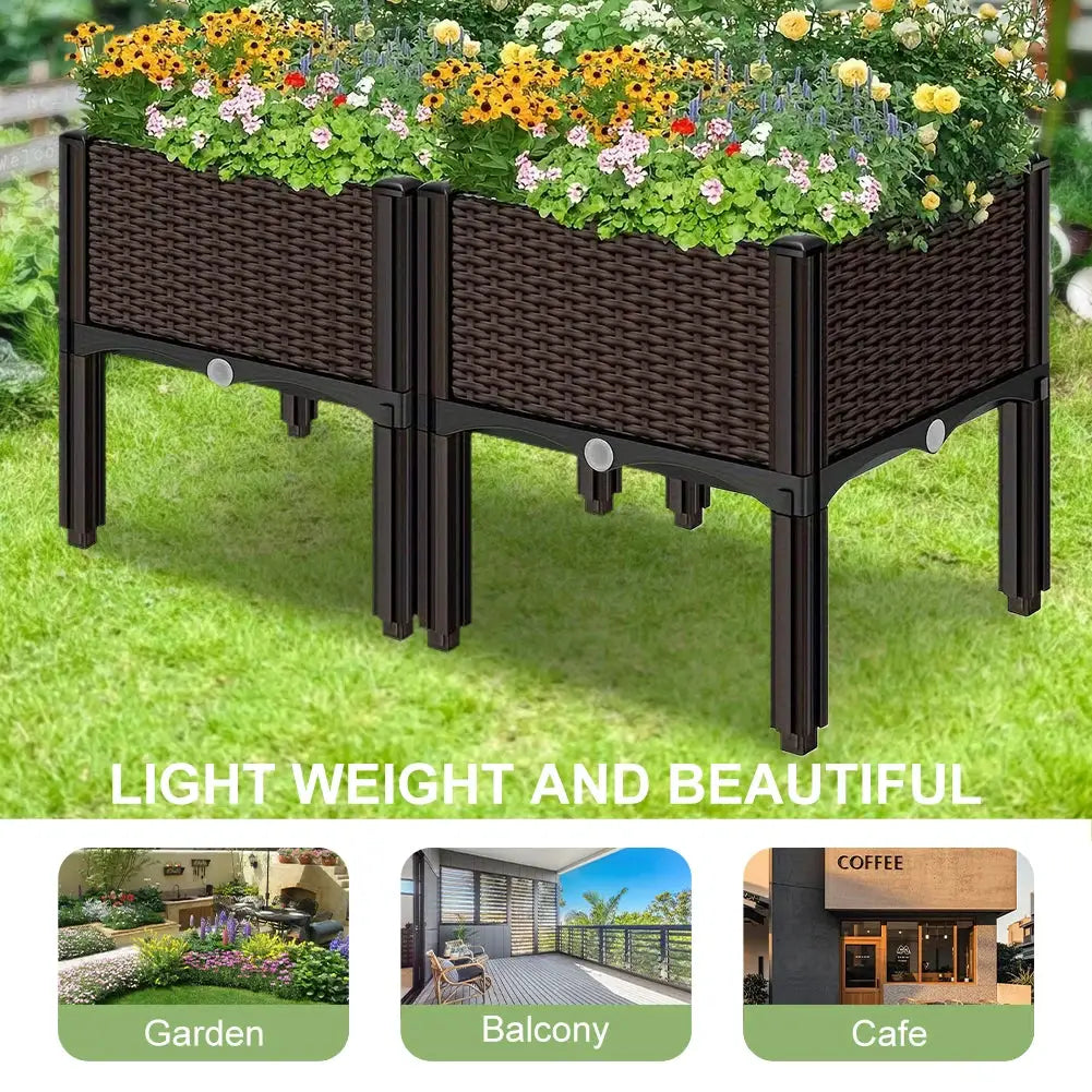 Elevated Plastic Raised Garden Bed Planter Above Ground Flower Vegetable Standing Box Garden Box for Garden Patio Deck Balcony from PriceLows™