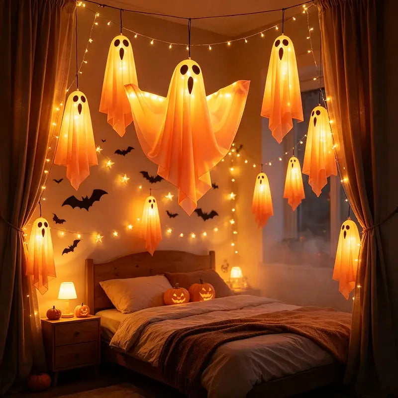 Hanging Halloween Ghost Light | Led Fabric | Battery Operated | One Size