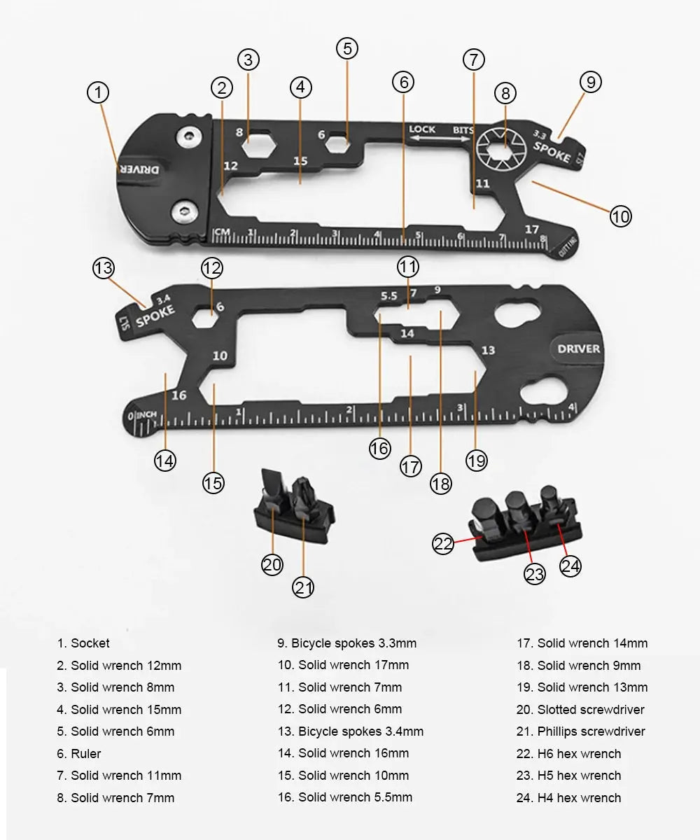 24 In 1 Multi Outdoor Bicycle Repair Tool Activity Spanner Combination Wrench Screwdriver Tool Set Pocket Keyring Hex Wrench Bik from PriceLows™