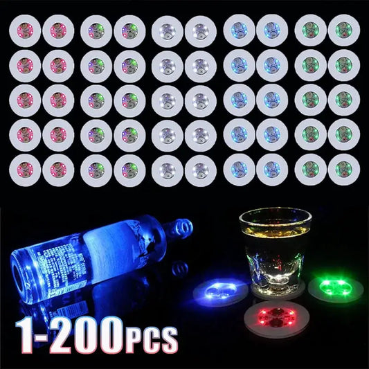 1-200PCS Multicolor LED Light Up Coaster Flashing Bottle Holder Sticker Glow Cup Pad for Bar KTV Pub Party Decoration Nightlife from PriceLows™