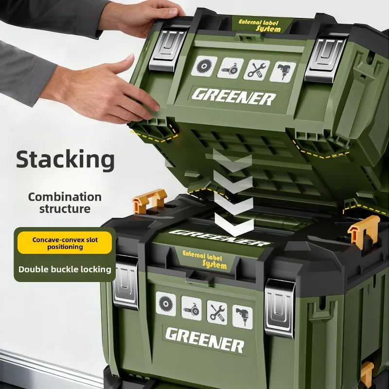 Stackable Toolbox Set Large Hardware Wide Storage Tote Luggage Rolling Handle Multi Function Organizer Box Tool Box Tool Chest from PriceLows™