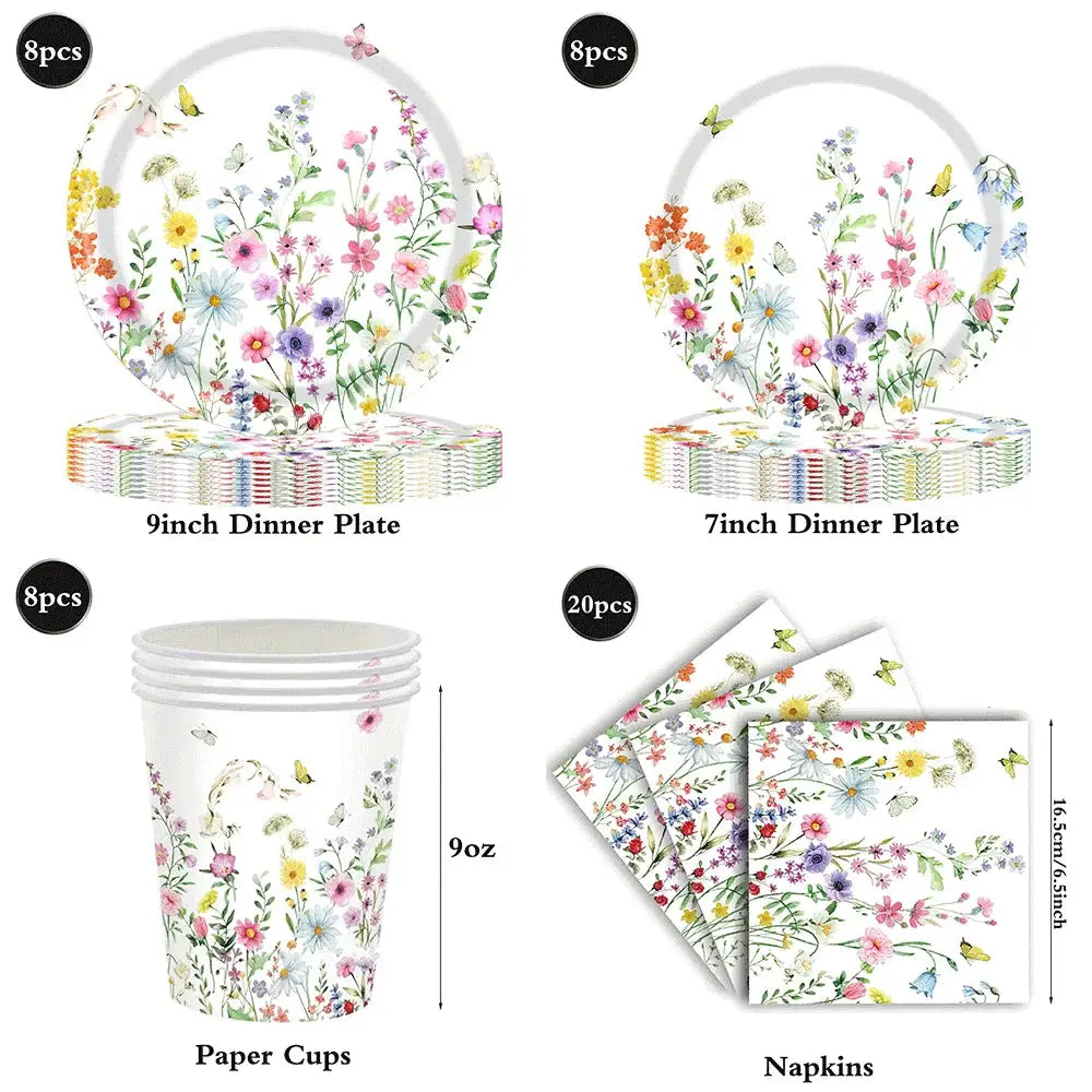 Wildflower Party Supplies | Spring Flower Banner And Plates | Napkins And Balloons