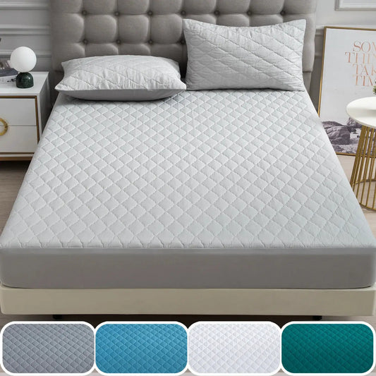 XM-Luvetoria 1pc Splash-proof Quilting Fitted Sheet Soft Solid Color Breathable Bedding Washable All Seasons Hotel Mattress Protector Covers from PriceLows™