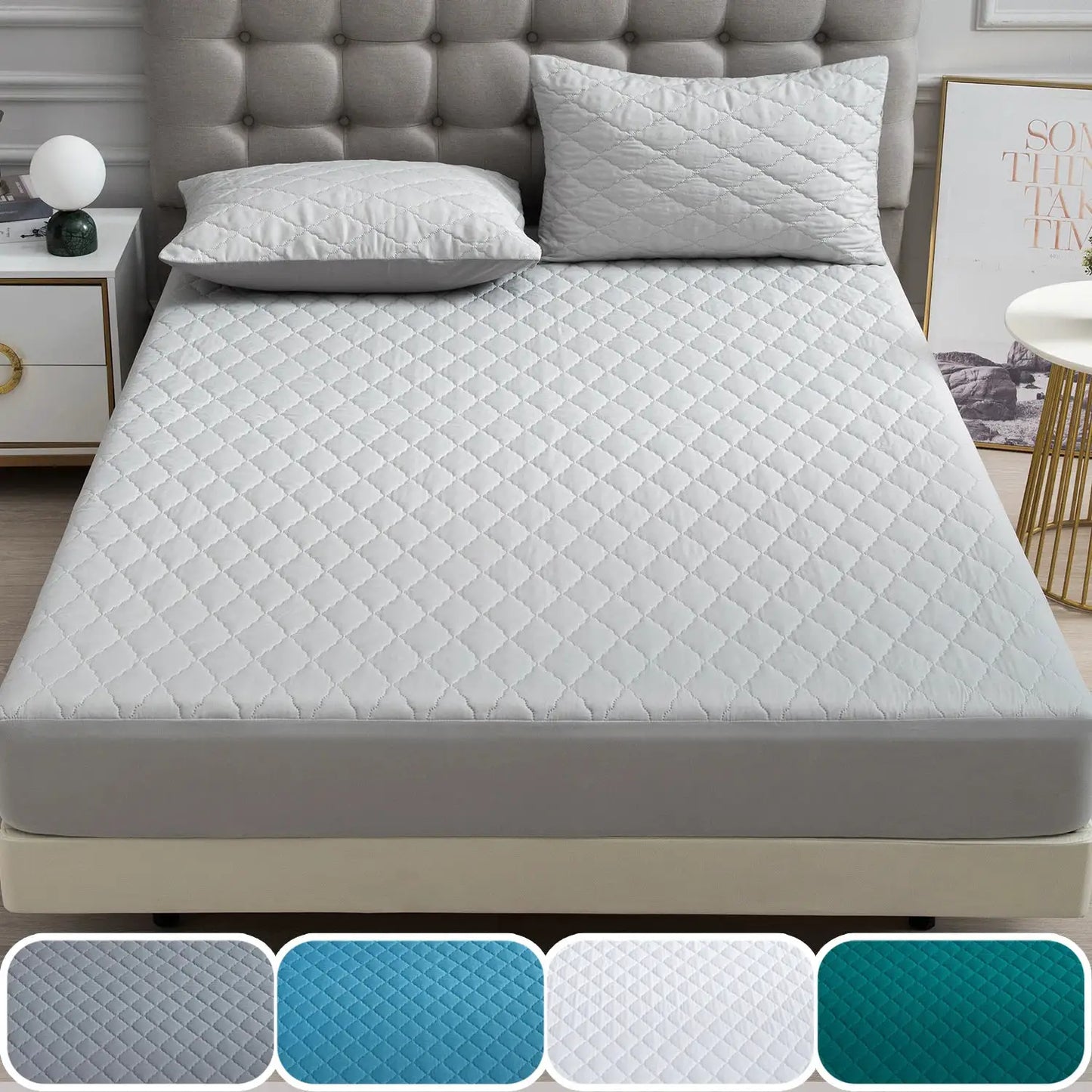 XM-Luvetoria 1pc Fitted Sheet Splash-proof Quilting Bed Cover Bedroom Mattress Protector Solid Color Bed Cover Sheet Soft Polyester Bed Cover from PriceLows™
