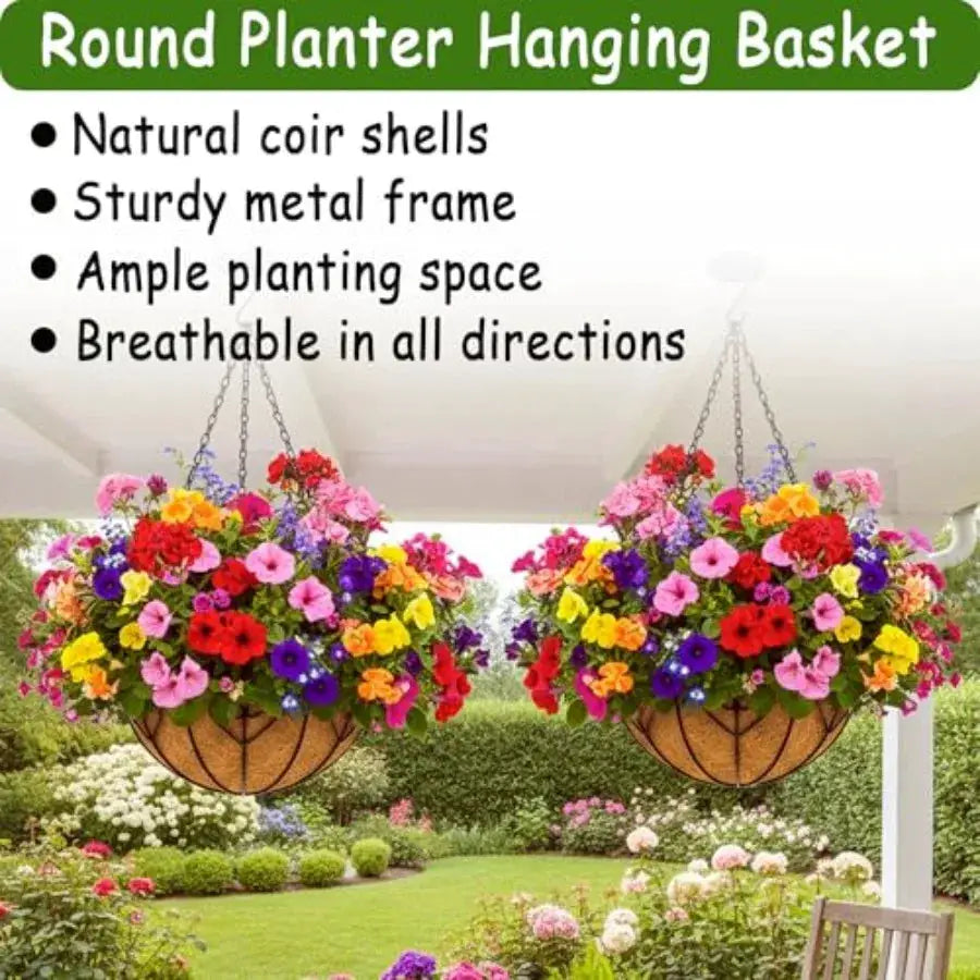 4pcs 16 inch Metal Hanging Baskets Round Wire Plant Stand with Coco Lining Cushion Decorative Planter Hanger Garden Indoor Outd from PriceLows™