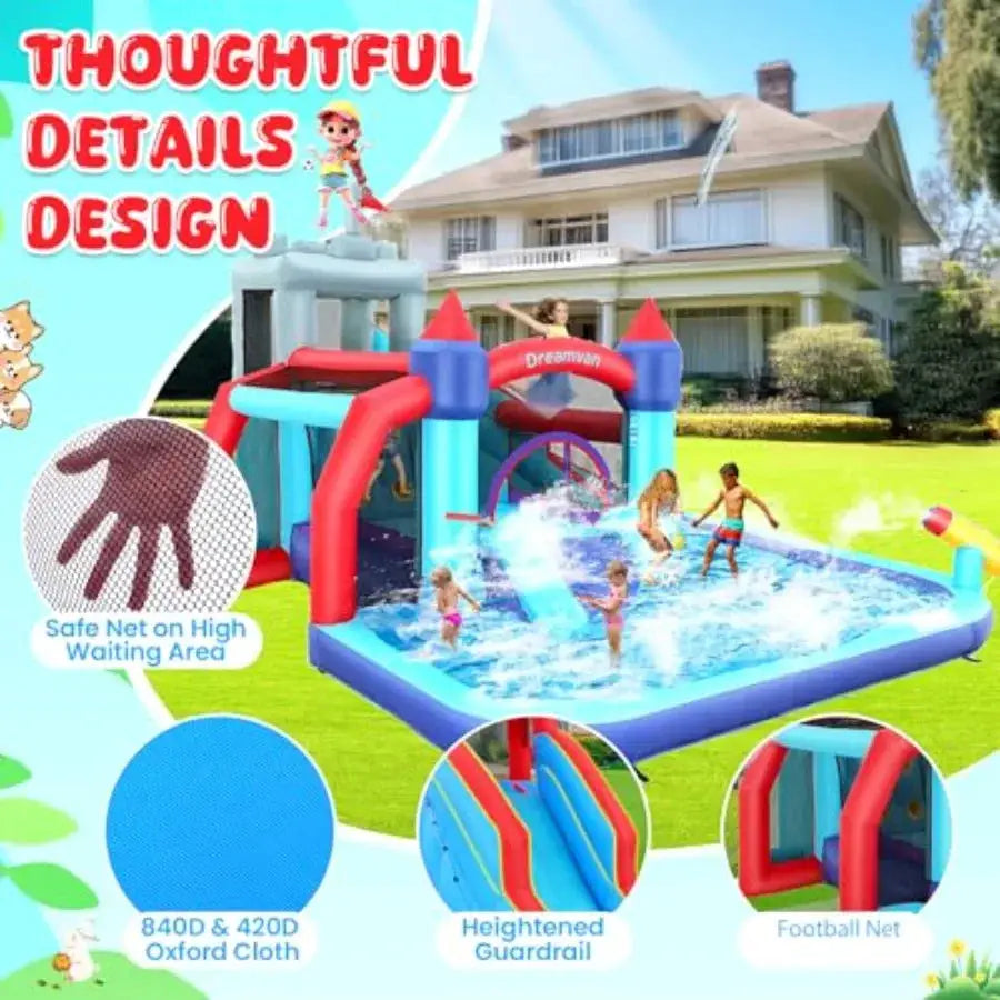 Outdoor water slide bounce house for kids 13x12FT inflatable vinyl blue and yellow 10-in-1 design with climbing wall jumping ar from PriceLows™