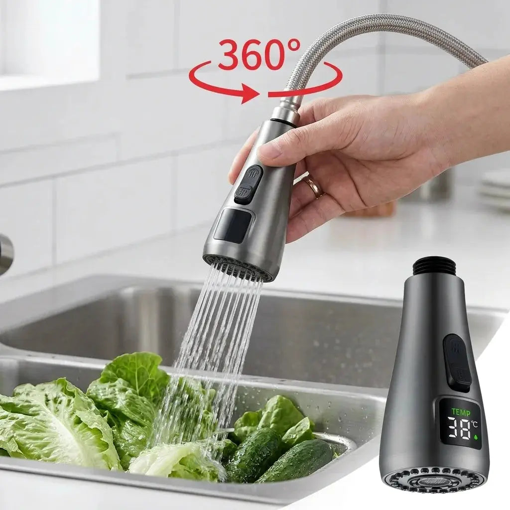 SANIVITAL LED Temperature Display Kitchen Faucet Head 3 Water Modes 360° Rotatable Replacement Spray Aerator from PriceLows™