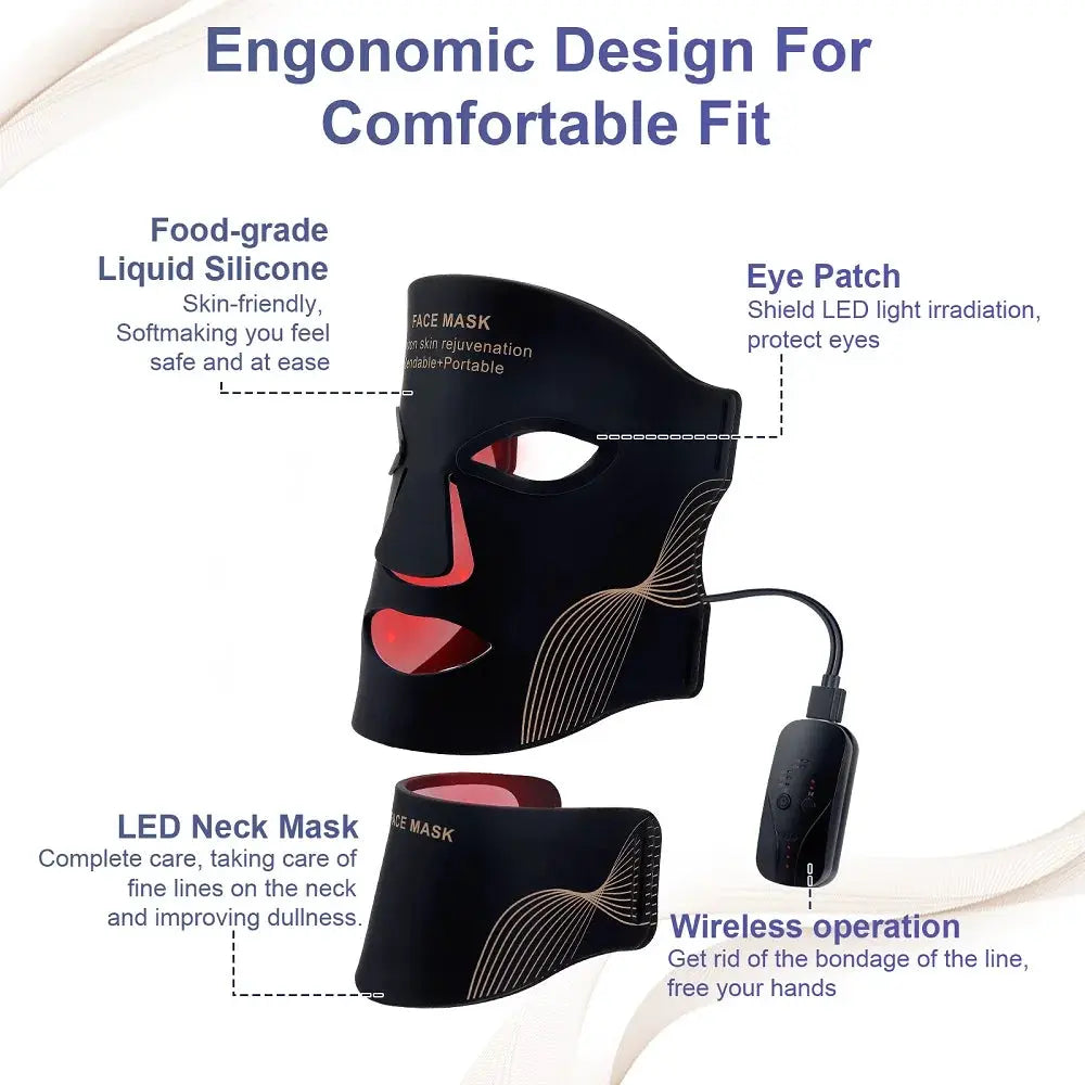 Wireless LED Face Mask with Neck 7 Colors LED Silicone Mask Photon Beauty Mask Skin Tighten Repair Skin Flexible Facial Mask from PriceLows™