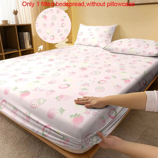 Rabbit Cartoon Printed Matte Fitted Sheet 1pc Cute Animal Design Bed Cover for Bedroom (Excluding Pillowcases) from PriceLows™