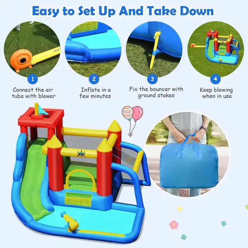 Inflatable Bounce House Splash Pool with Water Climb Slide Blower included from PriceLows™