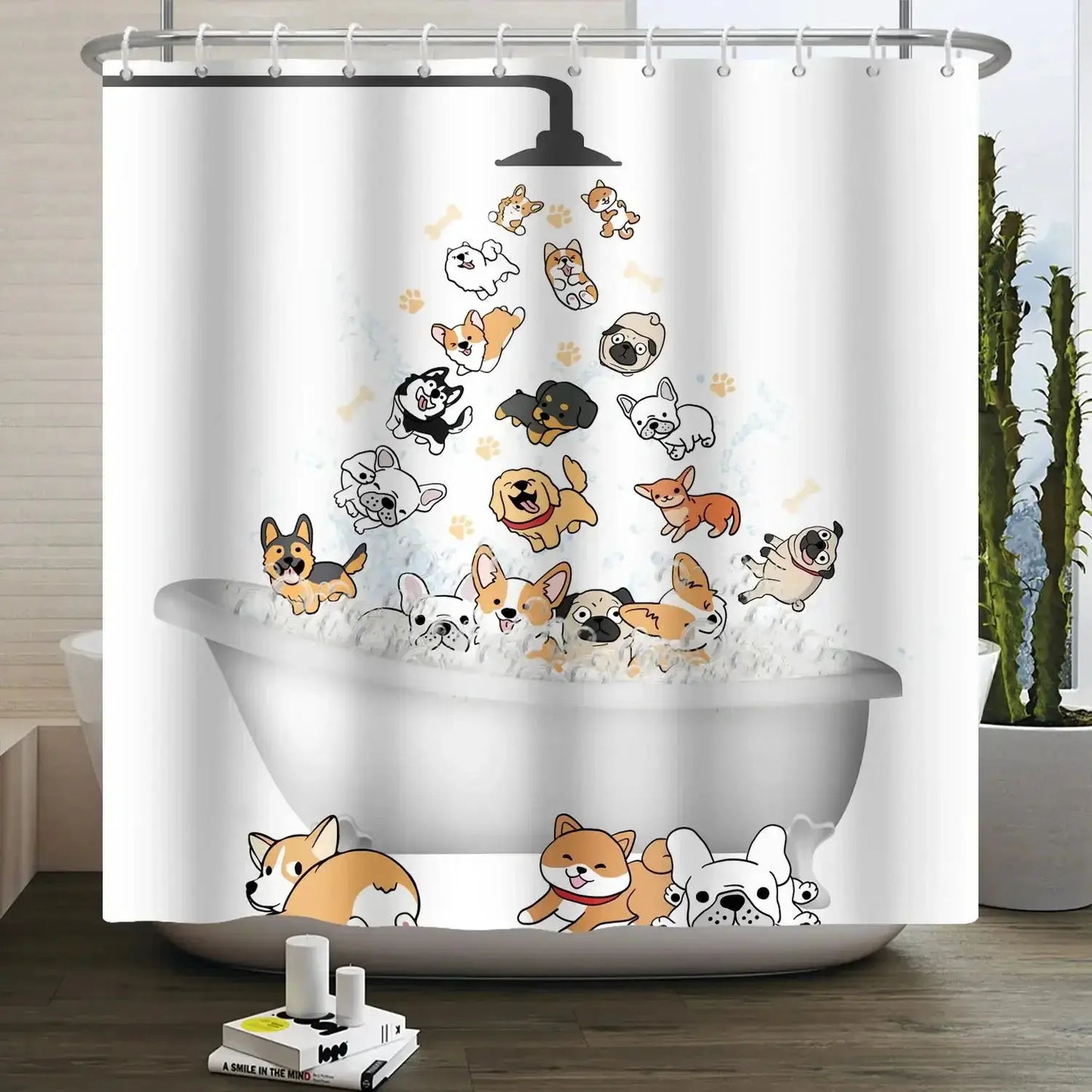 Cartoon Cat Shower Curtain Funny Animal Cute Cat Dog Kids Print Waterproof Bath Bathroom Shower Curtains Decoration with Hooks from PriceLows™