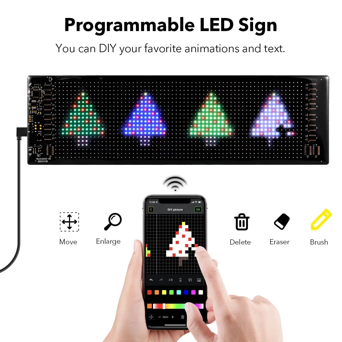 Smart Bluetooth Flexible LED Pixel Screen Strip 5V USB DIY Graffiti Sign LED Matrix Pixel Scrolling Display Advertising Light from PriceLows™