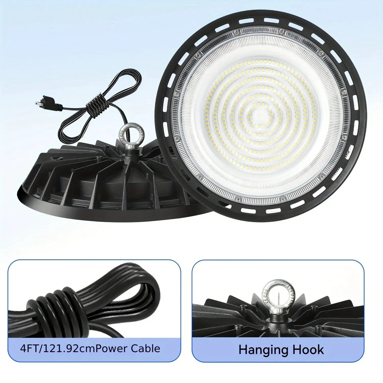 4Pack 300W Led UFO High Bay Light, 90-277V, Cold White 6000K, with 4FT 120Cm US Plug, Led Commercial Lighting Fixtures, IP65, for Industrial Garage Workshop Gym Barn Warehouse Factory from PriceLows™