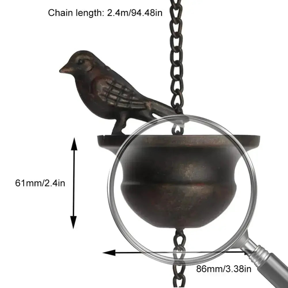 8 Feet Birds On Cups Rain Chain Mobile Metal Rainwater Catcher Chain Replacement Downspout Drainage Rain Chain for Gutter Roof from PriceLows™