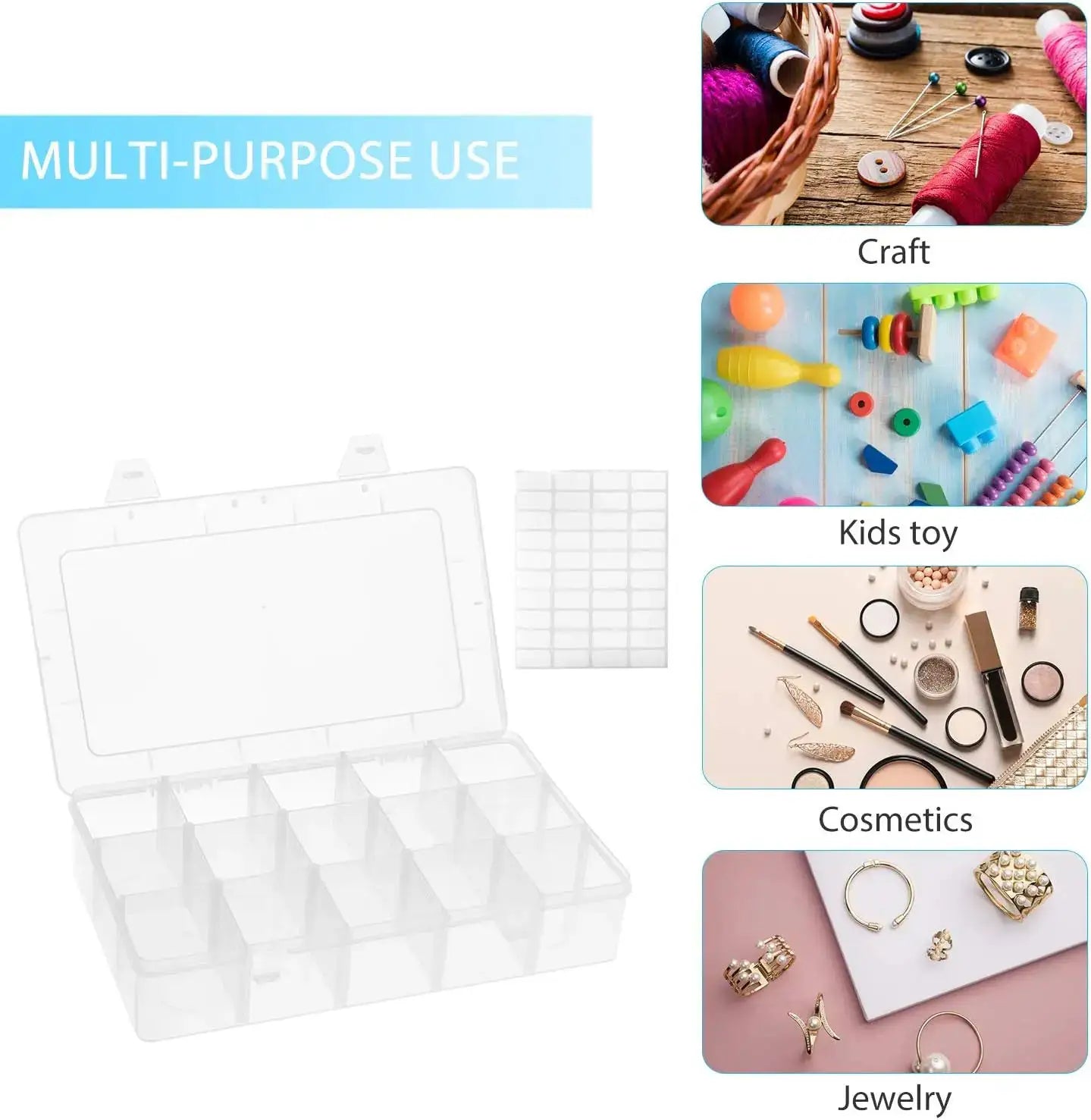 15 Grids Clear Plastic Organizer Box with Adjustable Dividers, Craft Storage Containers for Jewelry, Beads, Screws, Tackle Box from PriceLows™