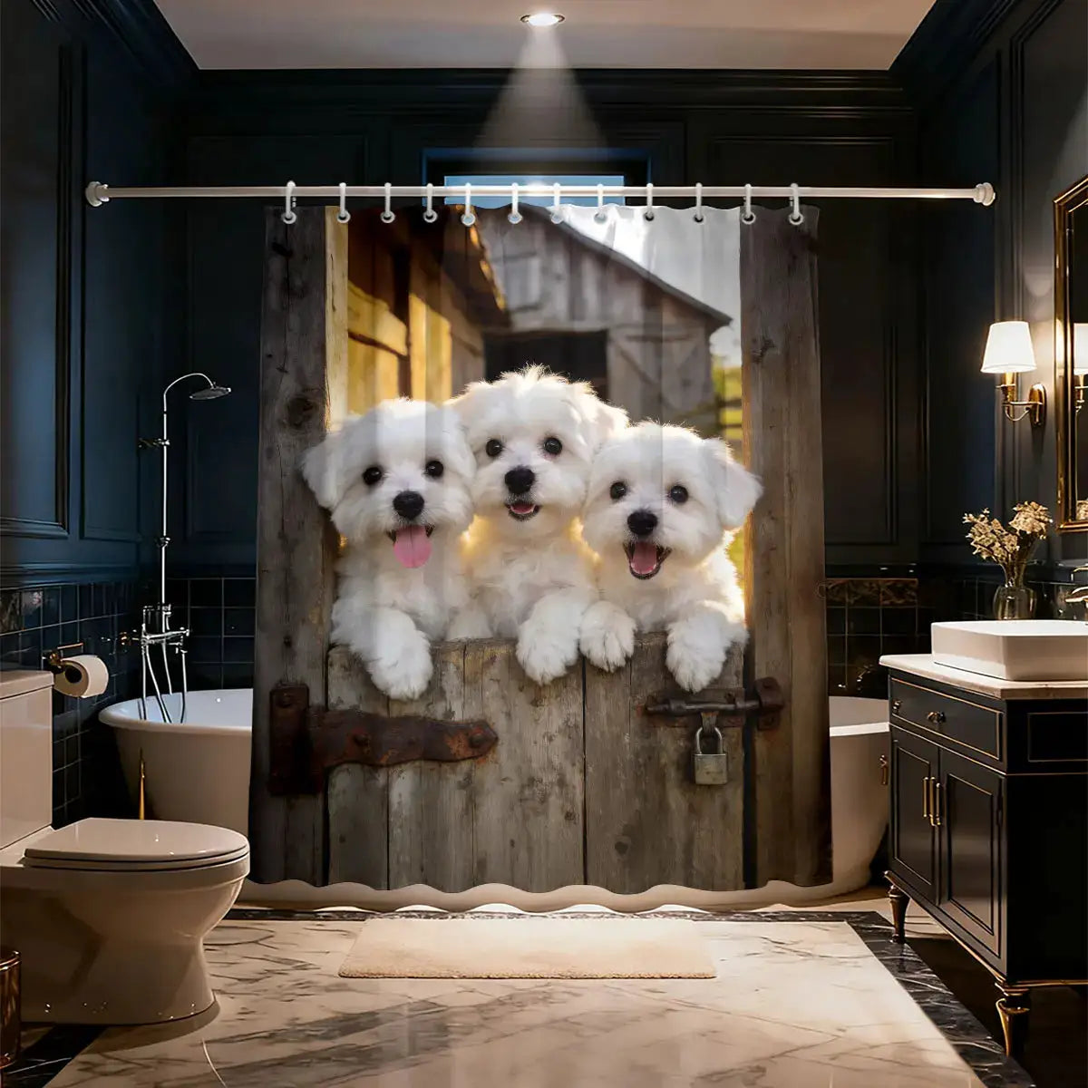 1pc Cute Dog Animal Printed Waterproof Shower Curtain Partition Privacy Hanging Curtain Multiple Sizes 12 Hooks from PriceLows™