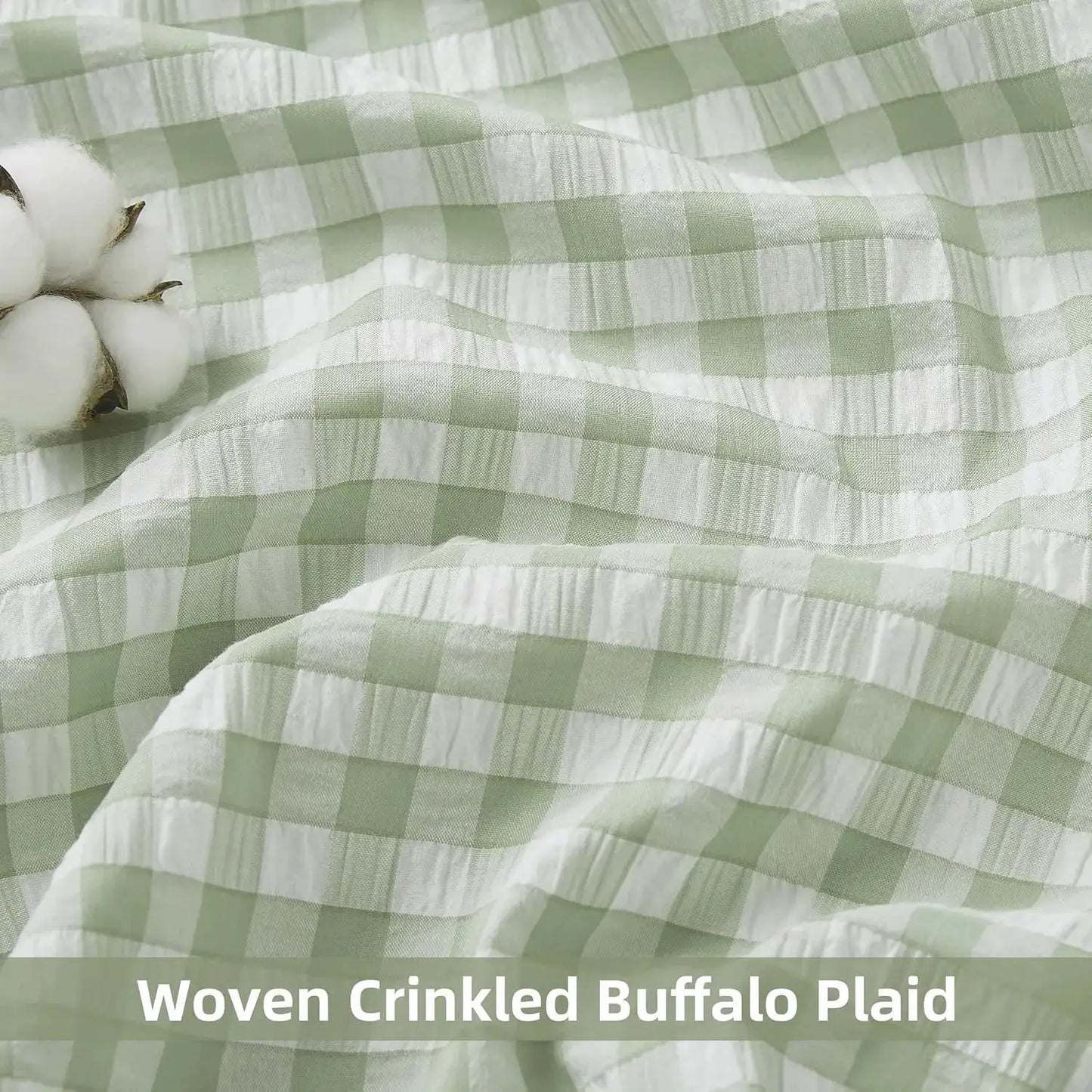 Sage Green Buffalo Plaid Curtain Panels for Kidsroom, Not-See-Through Sheer Ruffle Drapes, Shabby Chic Window Treatment for from PriceLows™