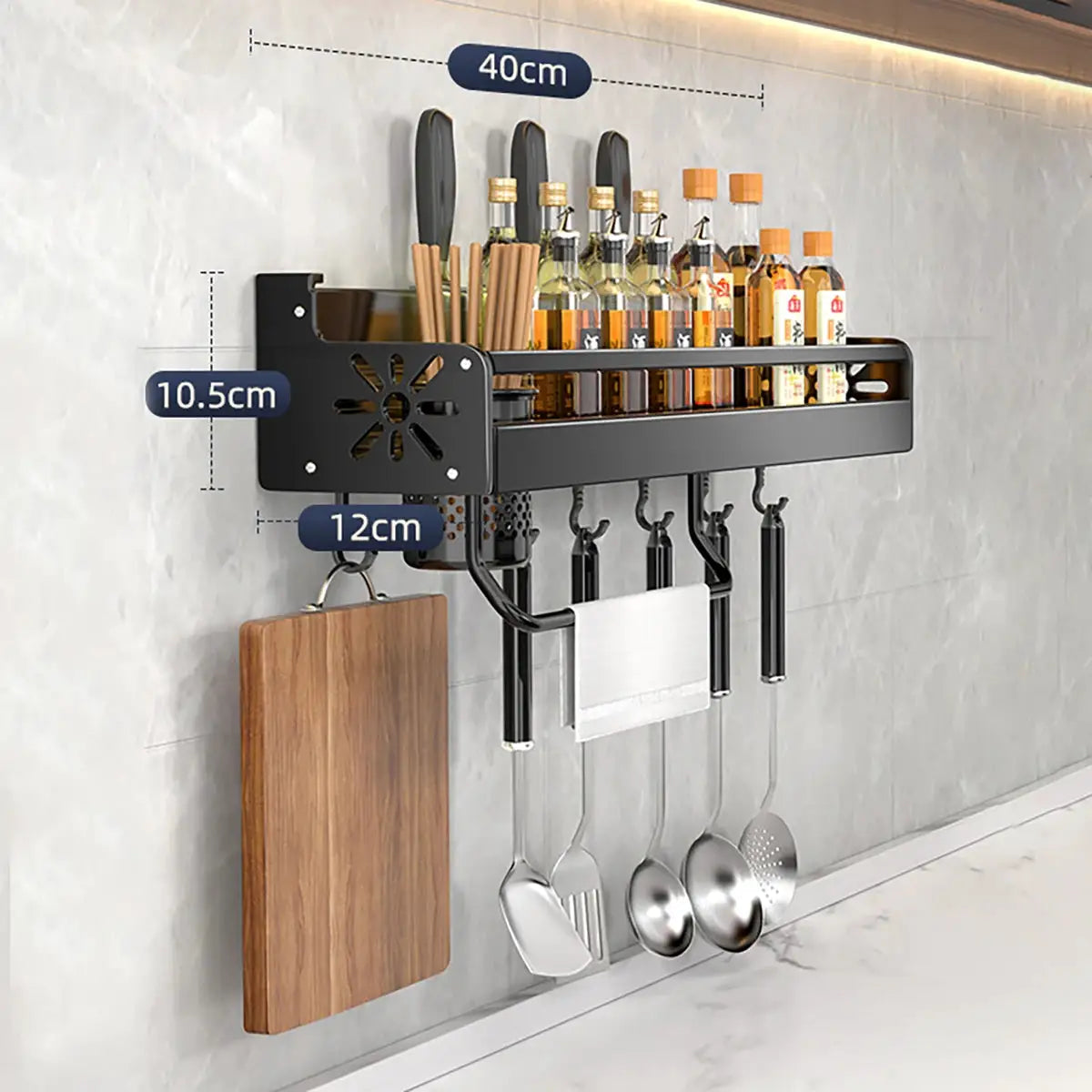 Metal Kitchen Shelf No-Punch Large Capacity Storage Kitchen Utensils Skeletonized Drainage Design Easy to Clean Black from PriceLows™
