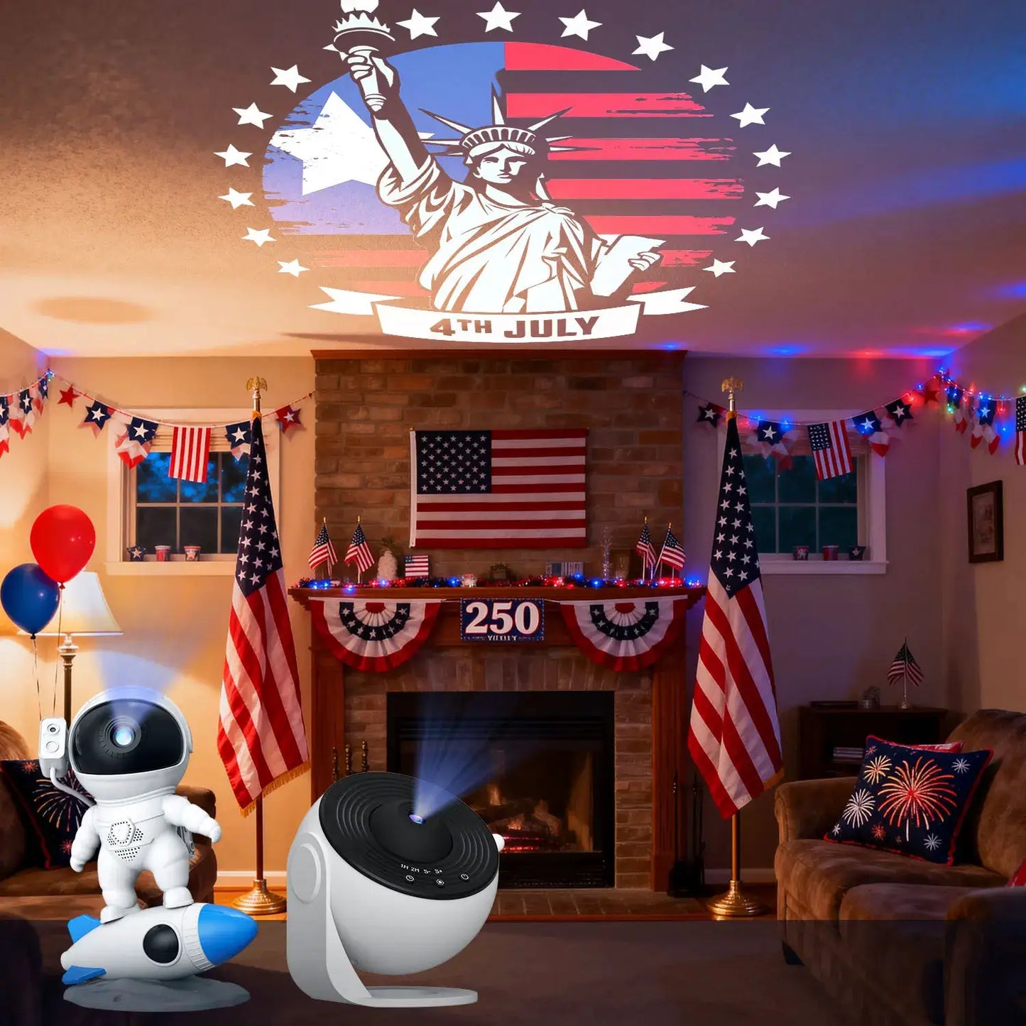 Galaxy Projector | 360 Degree Rotation | Timed and Adjustable | Patriotic Discs