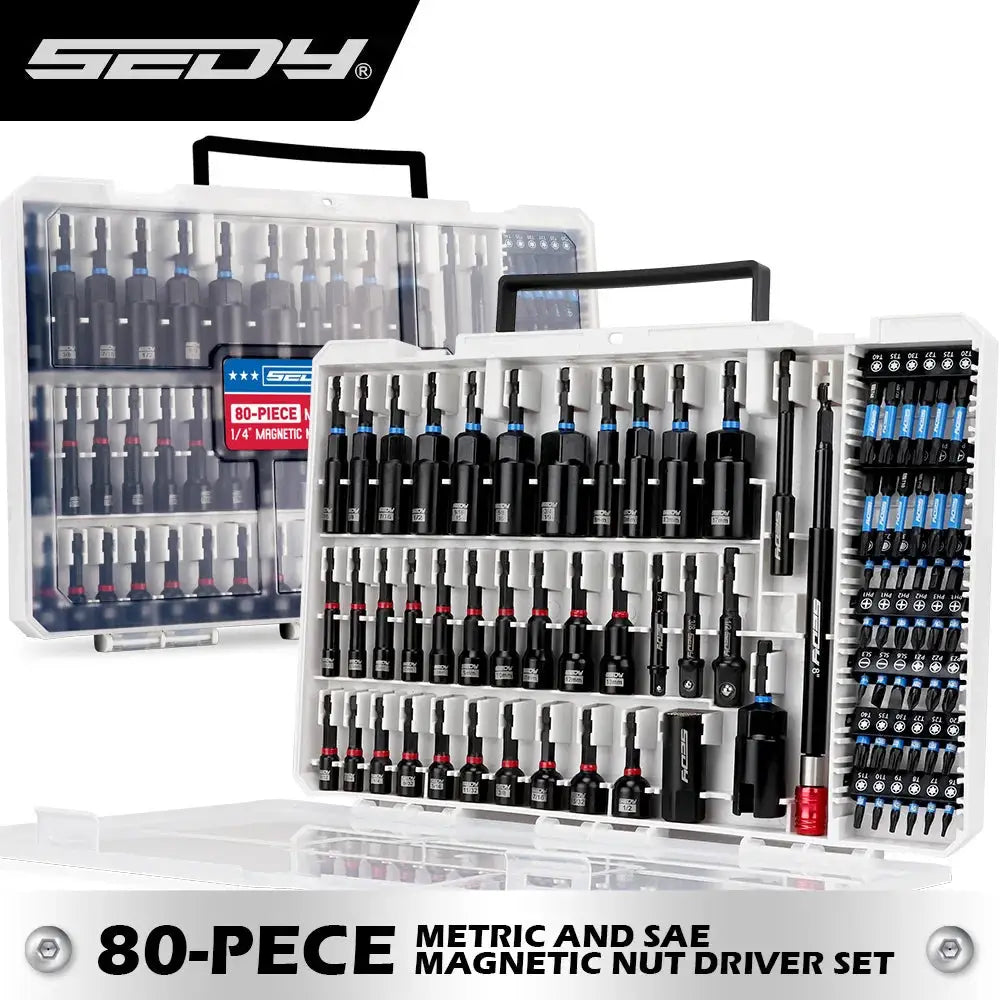 SEDY 80-Piece Premium Magnetic Impact Nut Driver Set Metric & SAE with Socket Adapters, Bit Holder, Wing Nut Driver, Power Bits from PriceLows™