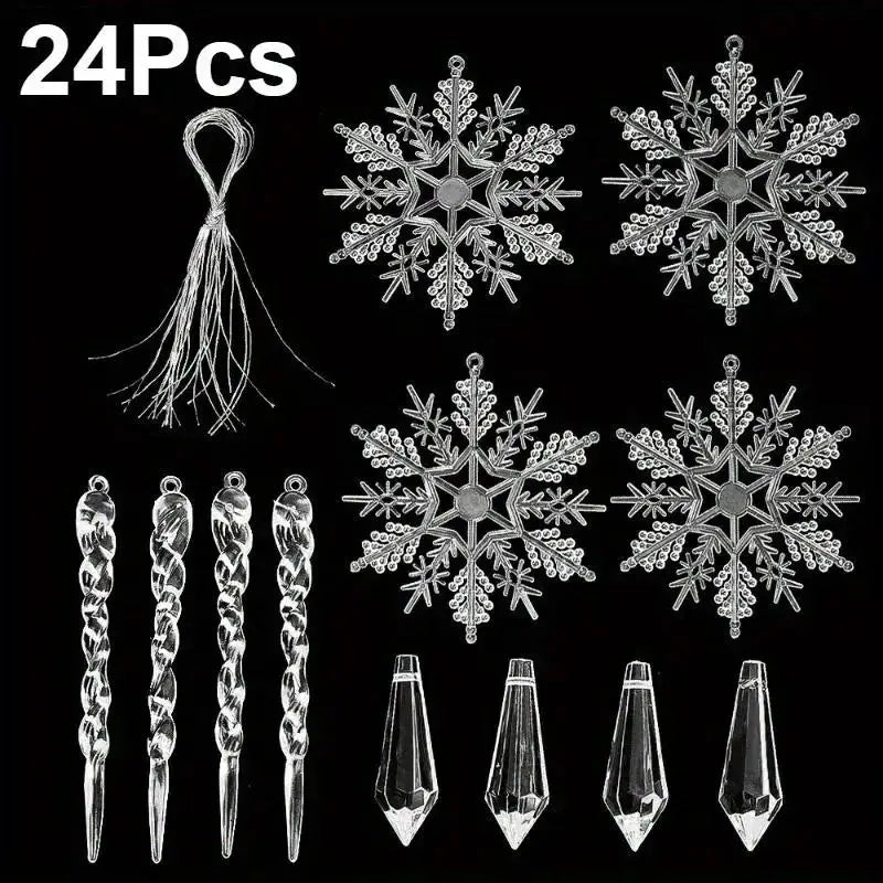 Acrylic Snowflake Ornaments | Clear Crystal Look | Ready To Hang | 12 24 Pcs
