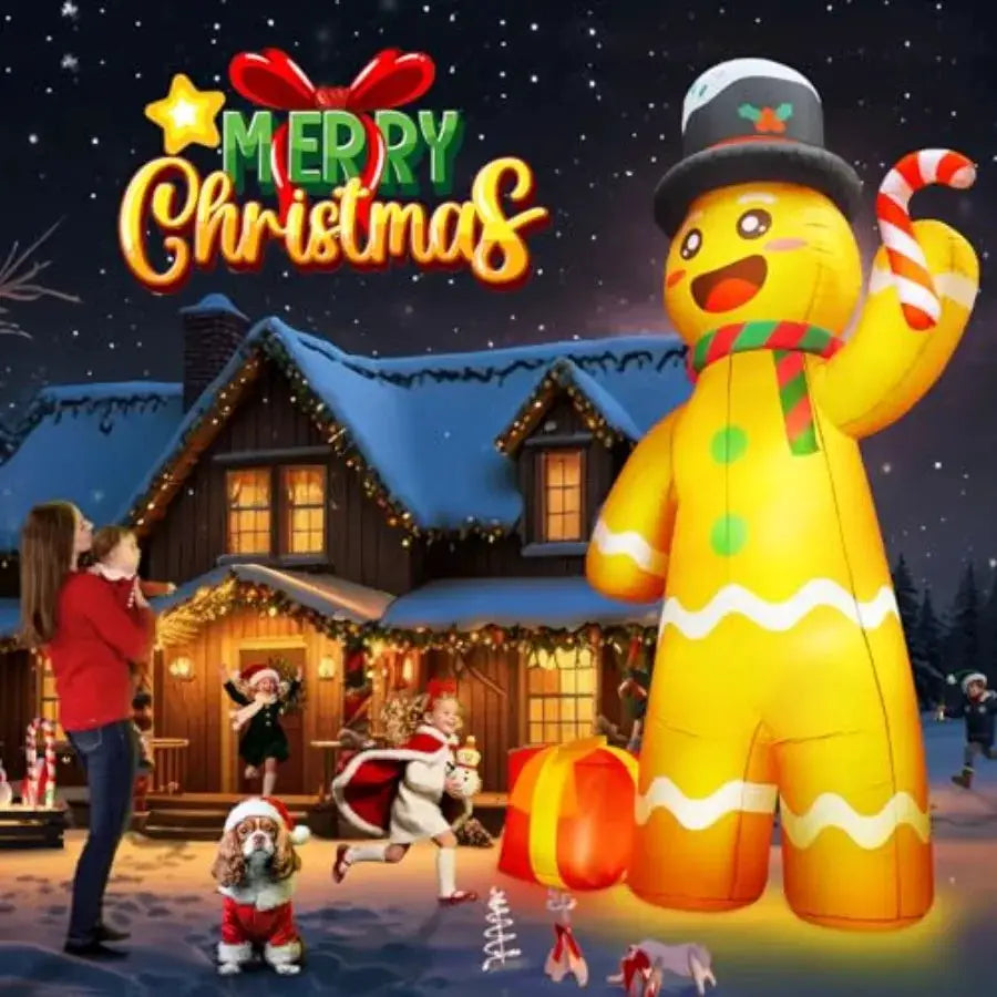Inflatable Gingerbread Man | Built In Led | 12 Ft Height | Red And White