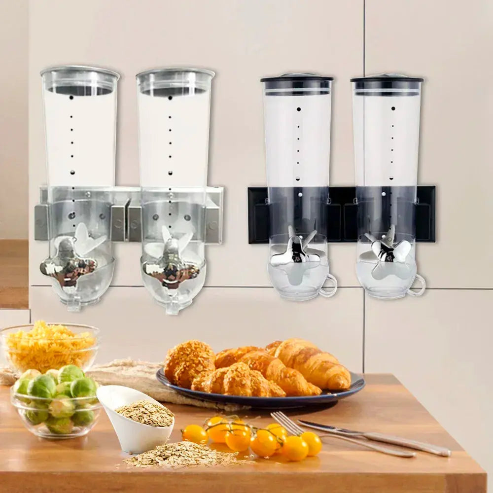 Dual Control Food Dispensers Wall Mount Double Dry Cereal Dispenser for Cereal Nuts Coffee Beans Mix Convenient Storage from PriceLows™