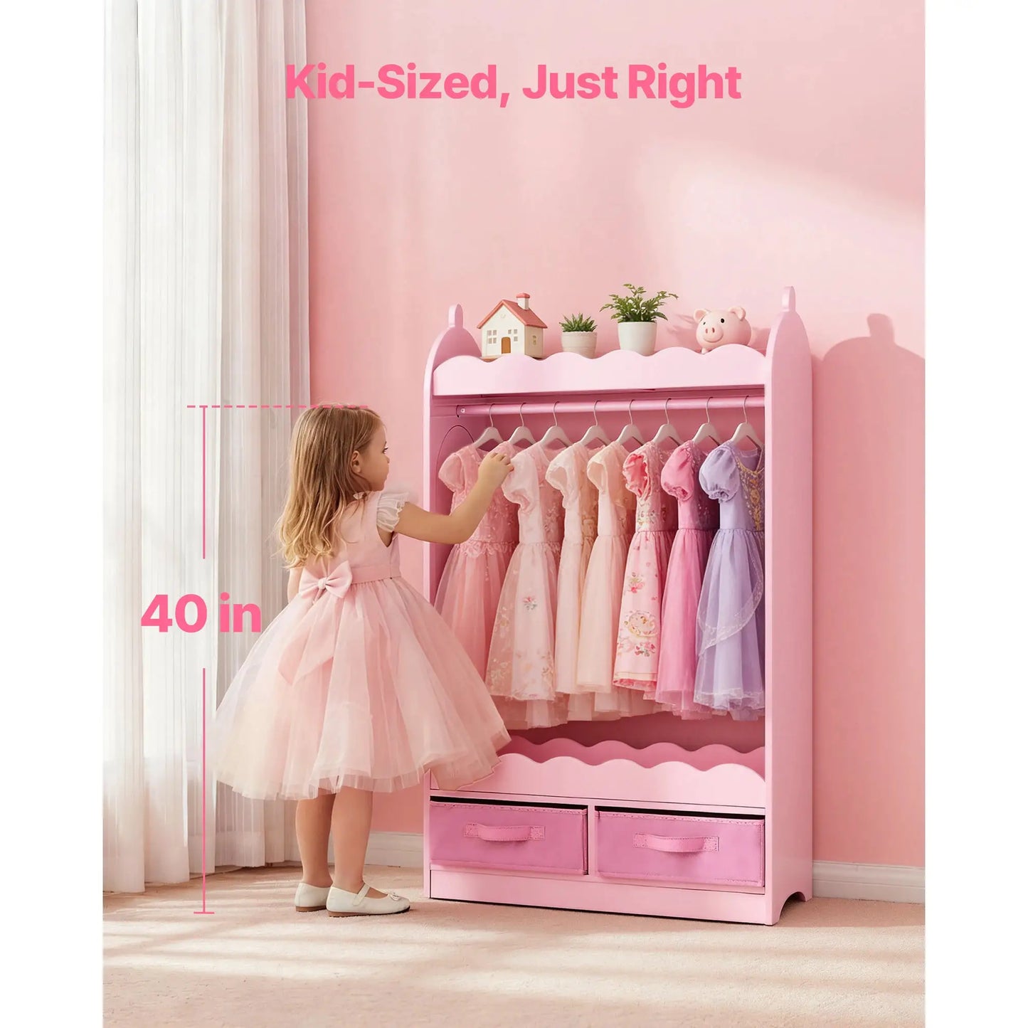 SucceBuy Kids Dress Up Storage with Mirror & Drawer Toddler Costume Wardrobe Closet Pretend Storage Dresser for Girls Room Pink from PriceLows™