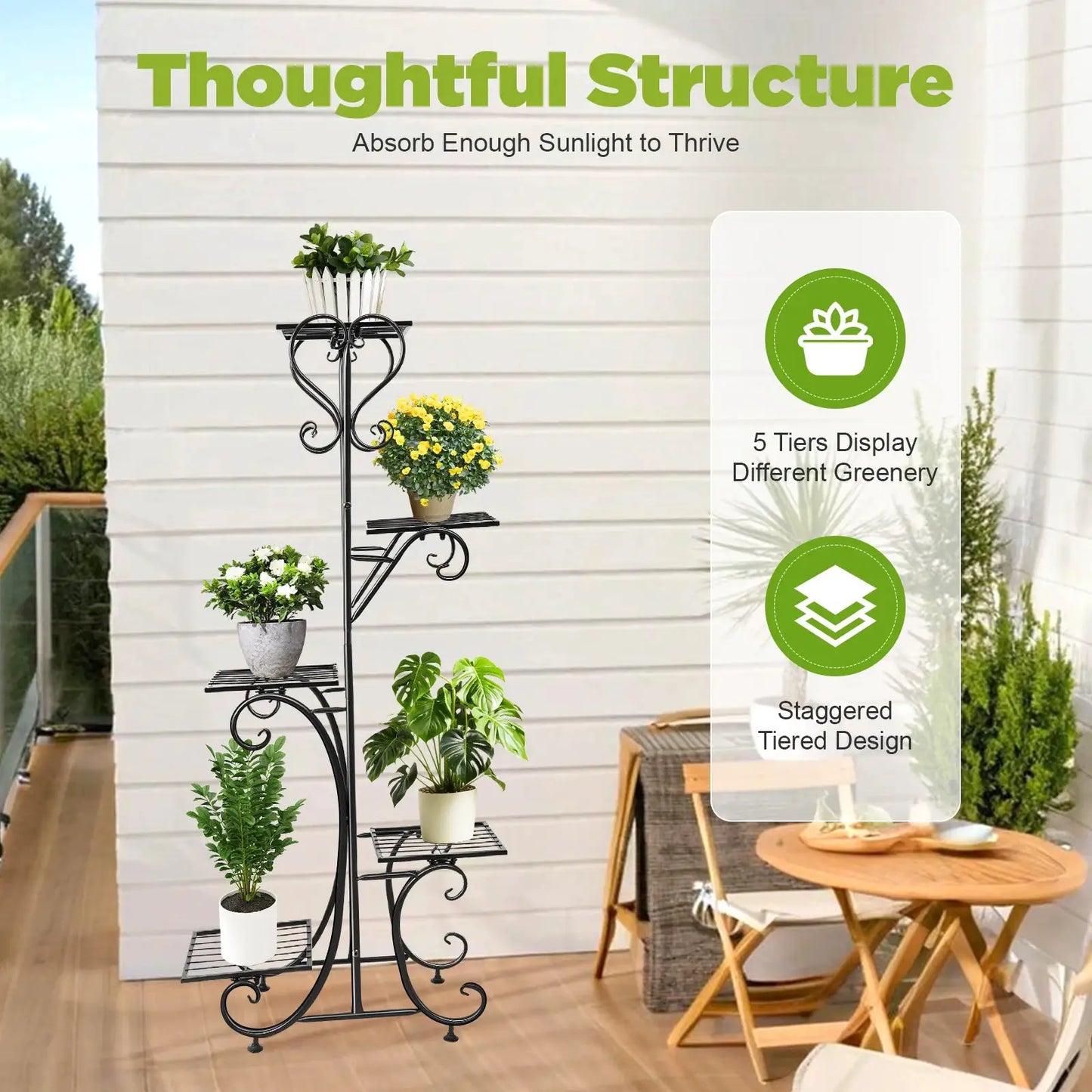 42inch Tall Metal Plant Stand Multi Tiered 5 Tier Multiple Flower Pots Holder Shelf Rack Display Stand Wrought Iron Planter Display Rack Potted Planter Shelves Organizer for Patio Balcony Garden from PriceLows™