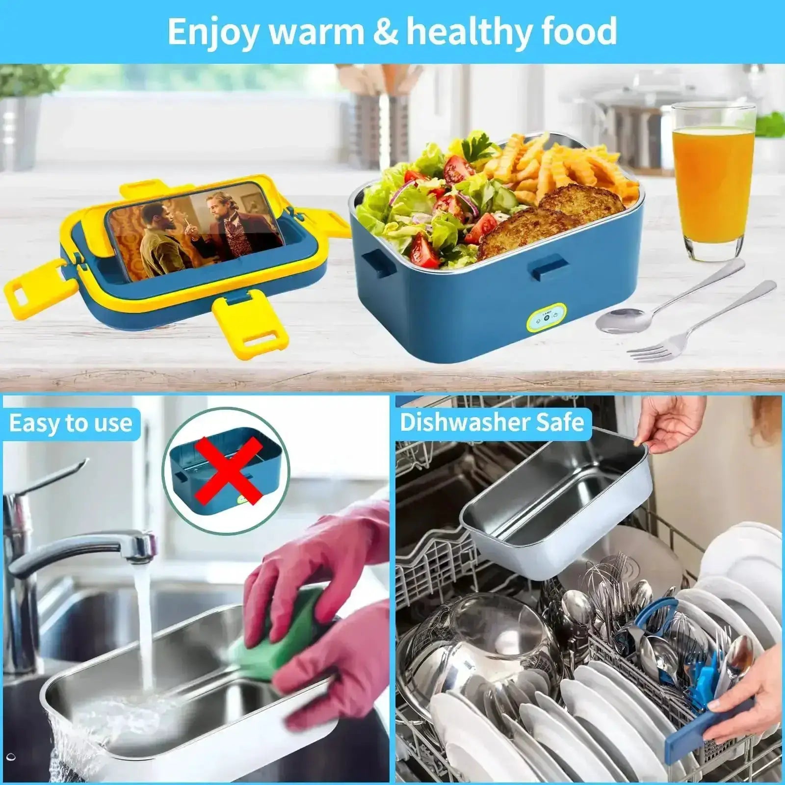1.8L Electric Lunch Box 60W Food Heated 12V-24V 2-In-1 Portable Food Warmer Heater for Car/Truck/Home Self in-car Heating Box from PriceLows™