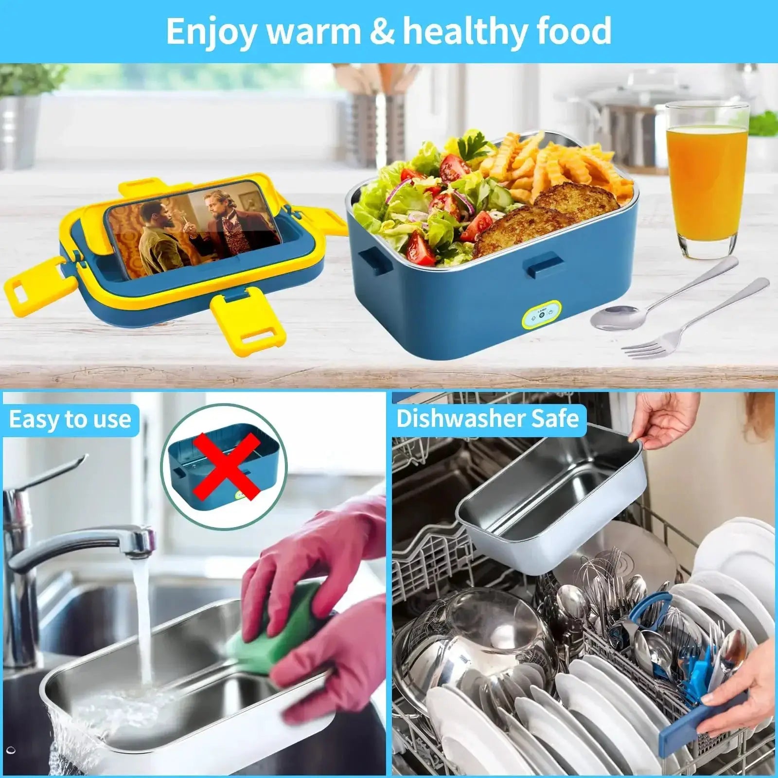 1.8L Electric Lunch Box 60W Food Heated 12V-24V 2-In-1 Portable Food Warmer Heater for Car/Truck/Home Self in-car Heating Box from PriceLows™