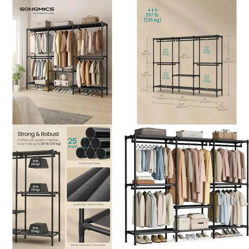 Portable Heavy-Duty Wardrobe Organizer with Hanging Rails and Shelves, 79.9 Tall, Supports 297 lb, Easy Assembly, Ideal for Bedr from PriceLows™