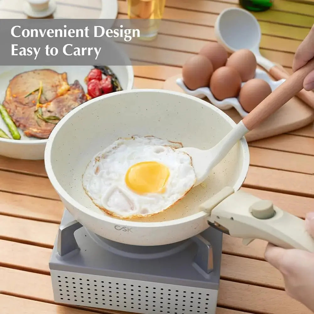 KOCH SYSTEME CS 17PCS Cookware Set Kitchen Nonstick Pots and Pans Set With Detachable Handle Sauce Pot Milk Pots Frying pan Induction Compatible White from PriceLows™