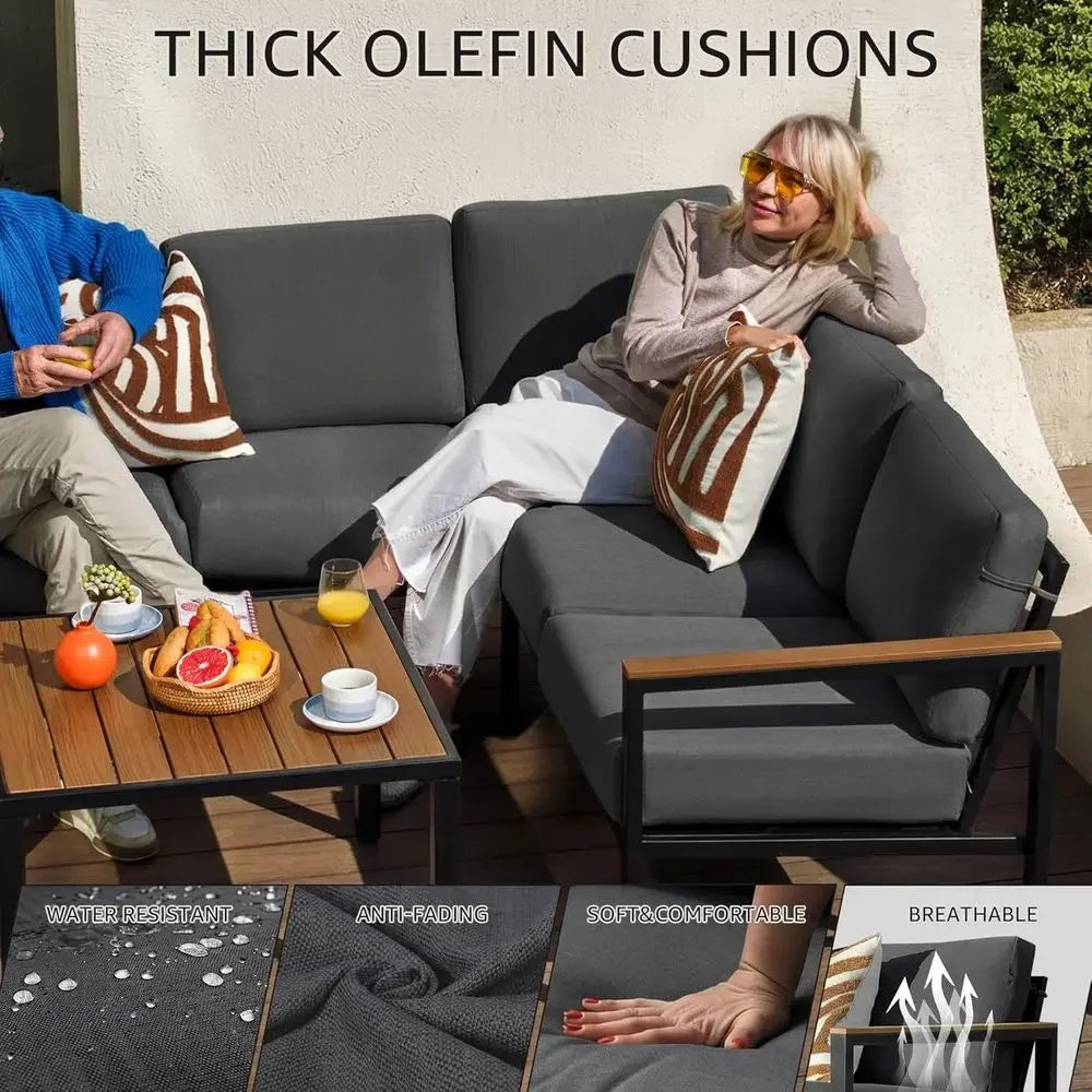 Patio Furniture Set | Wicker Frame | Thick Cushions | Six Piece Grey