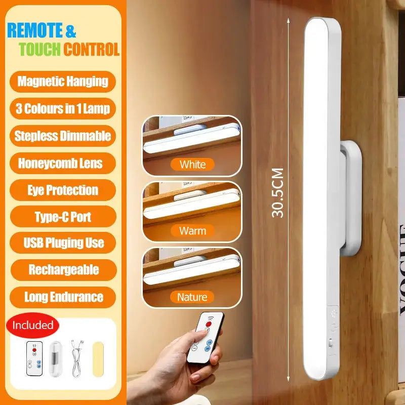 Remote LED Desk Lamp Magnetic Hanging Night Light USB Rechargeable Table Lamp 3 Colors Reading Light For Cabinet Closet Wardrobe from PriceLows™