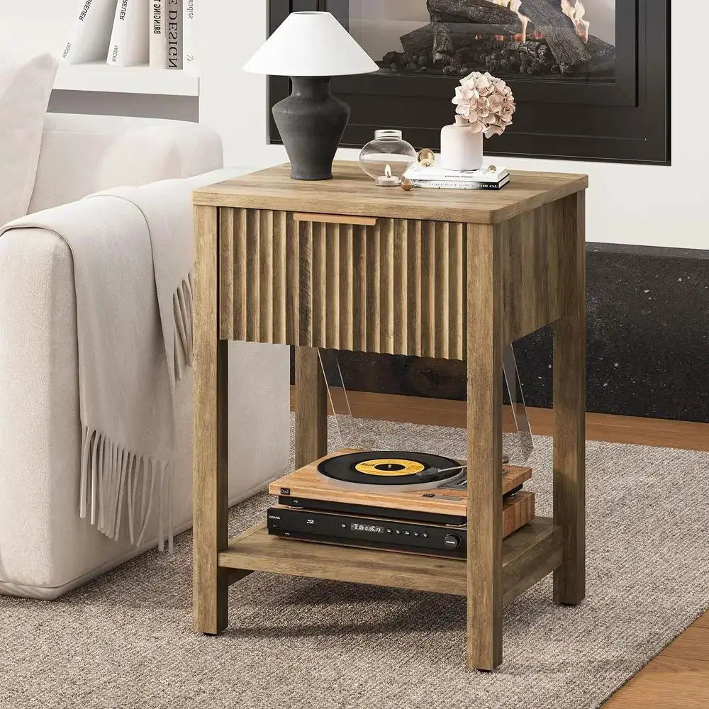2-Piece Wooden Nightstand Set with Open Storage Shelf, Ideal for Bedroom or Living Room, Brown from PriceLows™
